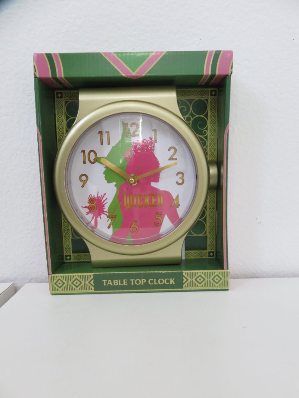 (#131) Wicked Movie Glinda & Elphaba Gold Table Top Clock Wicked Witch